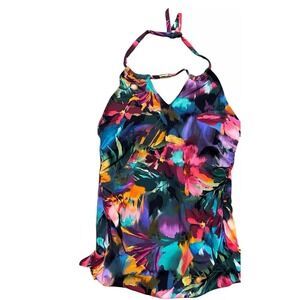 RALPH LAUREN Halterkini Women's  Swim‎ Top High Neck Floral  Size 4 NWOT